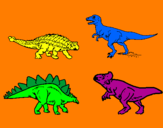 Disegno Dinosauri di terra  pitturato su 4 dinosauri