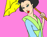 Disegno Geisha con parasole pitturato su beadiavoletta