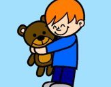 Disegno Ragazzo con teddy pitturato su Bianca