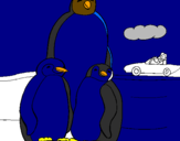 Disegno Famiglia pinguino  pitturato su fiiiiiiiii