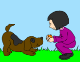Disegno Bambina che gioca con il cagnolino  pitturato su chiara