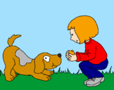 Disegno Bambina che gioca con il cagnolino  pitturato su YOUSSEF
