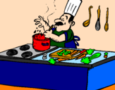 Disegno Cuoco in cucina  pitturato su federica f.v 12345678910 