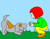 Disegno Bambina che gioca con il cagnolino  pitturato su giorgia