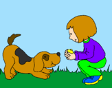 Disegno Bambina che gioca con il cagnolino  pitturato su rebecca damiano