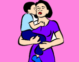 Disegno Bacio materno  pitturato su alessio