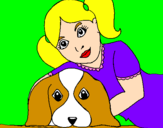 Disegno Bambina che abbraccia il suo cagnolino  pitturato su Alessia e Ester