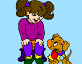 Disegno Bambina con il suo cagnolino  pitturato su lidia