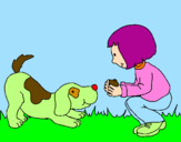 Disegno Bambina che gioca con il cagnolino  pitturato su francesca