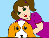 Disegno Bambina che abbraccia il suo cagnolino  pitturato su sabina