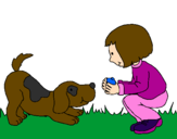 Disegno Bambina che gioca con il cagnolino  pitturato su danilo de curtis