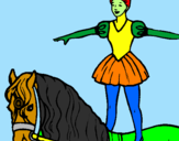 Disegno Trapezista in groppa al cavallo pitturato su laura 3 anni 