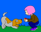 Disegno Bambina che gioca con il cagnolino  pitturato su ANGELICA