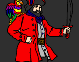 Disegno Pirata con il pappagallo  pitturato su marco