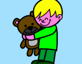 Disegno Ragazzo con teddy pitturato su bimbo orsetto aurora