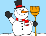 Disegno pupazzo di neve con scopa pitturato su Mey