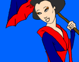 Disegno Geisha con parasole pitturato su vayolet
