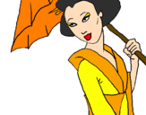 Disegno Geisha con parasole pitturato su Giorgia