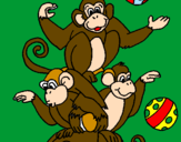 Disegno Scimmie giocoliere pitturato su vmval
