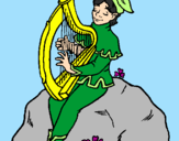 Disegno Folletto che suona l'arpa  pitturato su anónimo