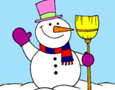 Disegno pupazzo di neve con scopa pitturato su gursy