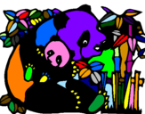 Disegno Mamma panda  pitturato su lilly