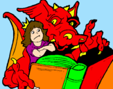Disegno Drago, ragazza e libro pitturato su andreaandreaandreaandarea
