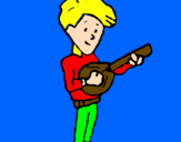 Disegno Ragazzo con il mandolino  pitturato su TOMMASO BIASIN