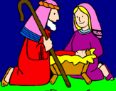Disegno Adorano Gesù Bambino  pitturato su sandy