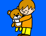 Disegno Ragazzo con teddy pitturato su simone