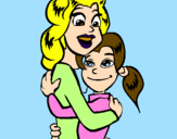 Disegno Madre e figlia abbracciate pitturato su tua madre e tua sorella