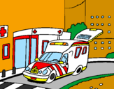 Disegno Ambulanza nell'ospedale  pitturato su EDOARDO