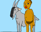 Disegno Bambino africano con una capra pitturato su safa