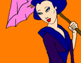 Disegno Geisha con parasole pitturato su annix