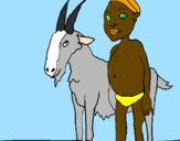 Disegno Bambino africano con una capra pitturato su Sara Grazioli