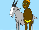 Disegno Bambino africano con una capra pitturato su francesca scalas