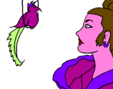 Disegno Donna con un uccello  pitturato su MATTEO