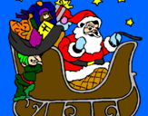 Disegno Babbo Natale alla guida della sua slitta pitturato su itaria