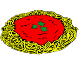 Disegno Spaghetti al formaggio  pitturato su nisina