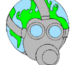 Disegno Terra con maschera anti-gas  pitturato su lorenzo