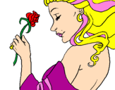 Disegno Principessa con una rosa pitturato su gerla