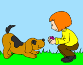 Disegno Bambina che gioca con il cagnolino  pitturato su kiaretta96