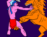 Disegno Gladiatore contro un leone pitturato su fili2004
