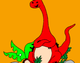 Disegno Diplodocus seduto  pitturato su alessia