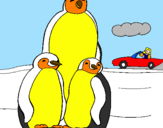 Disegno Famiglia pinguino  pitturato su iuri