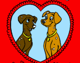 Disegno Dalmati innamorati  pitturato su  due cagnolini innamorati