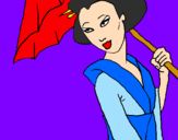 Disegno Geisha con parasole pitturato su Lucrezia