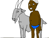 Disegno Bambino africano con una capra pitturato su nicolò