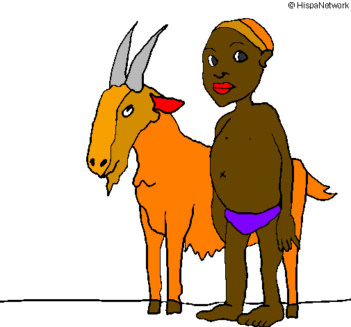 Disegno Bambino africano con una capra pitturato su danza