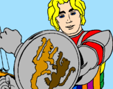 Disegno Cavaliere dallo scudo con leoni  pitturato su orden